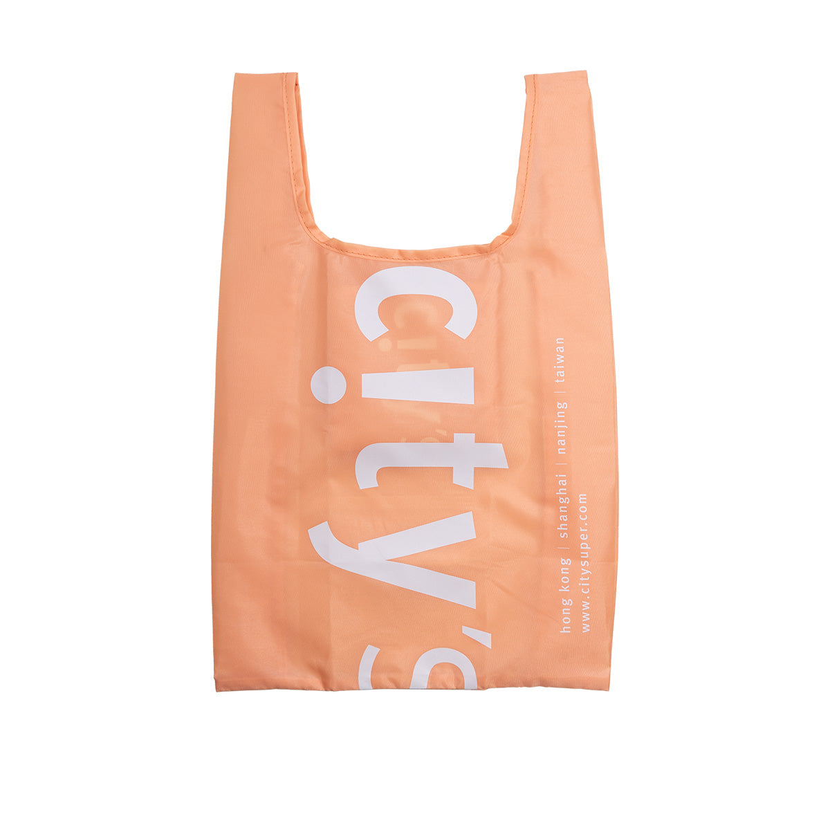Peach reusable tote bag with CITYSUPER logo, short carry handles