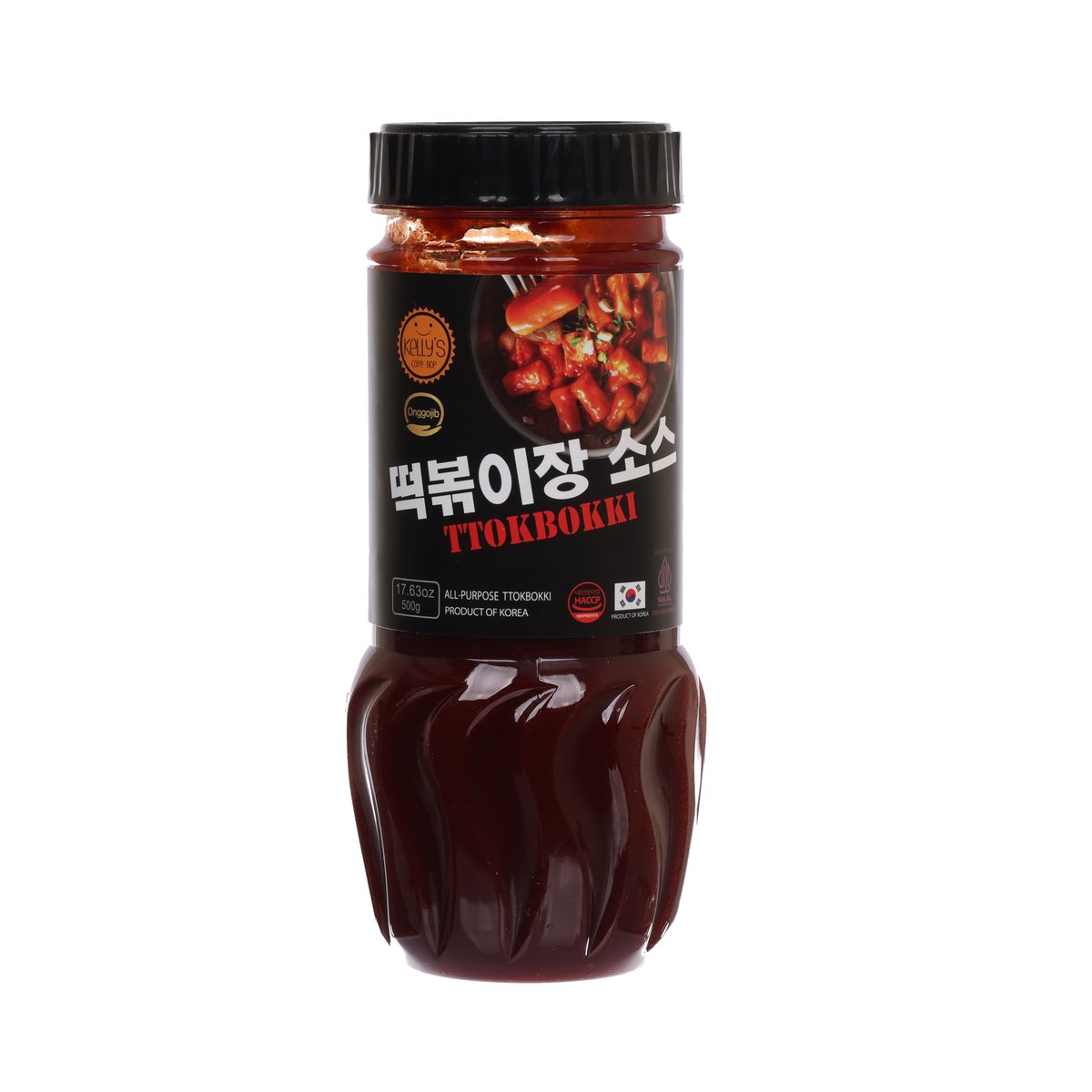 ONGGOJIB ttoekbokki sauce bottle, black cap, dark red sauce