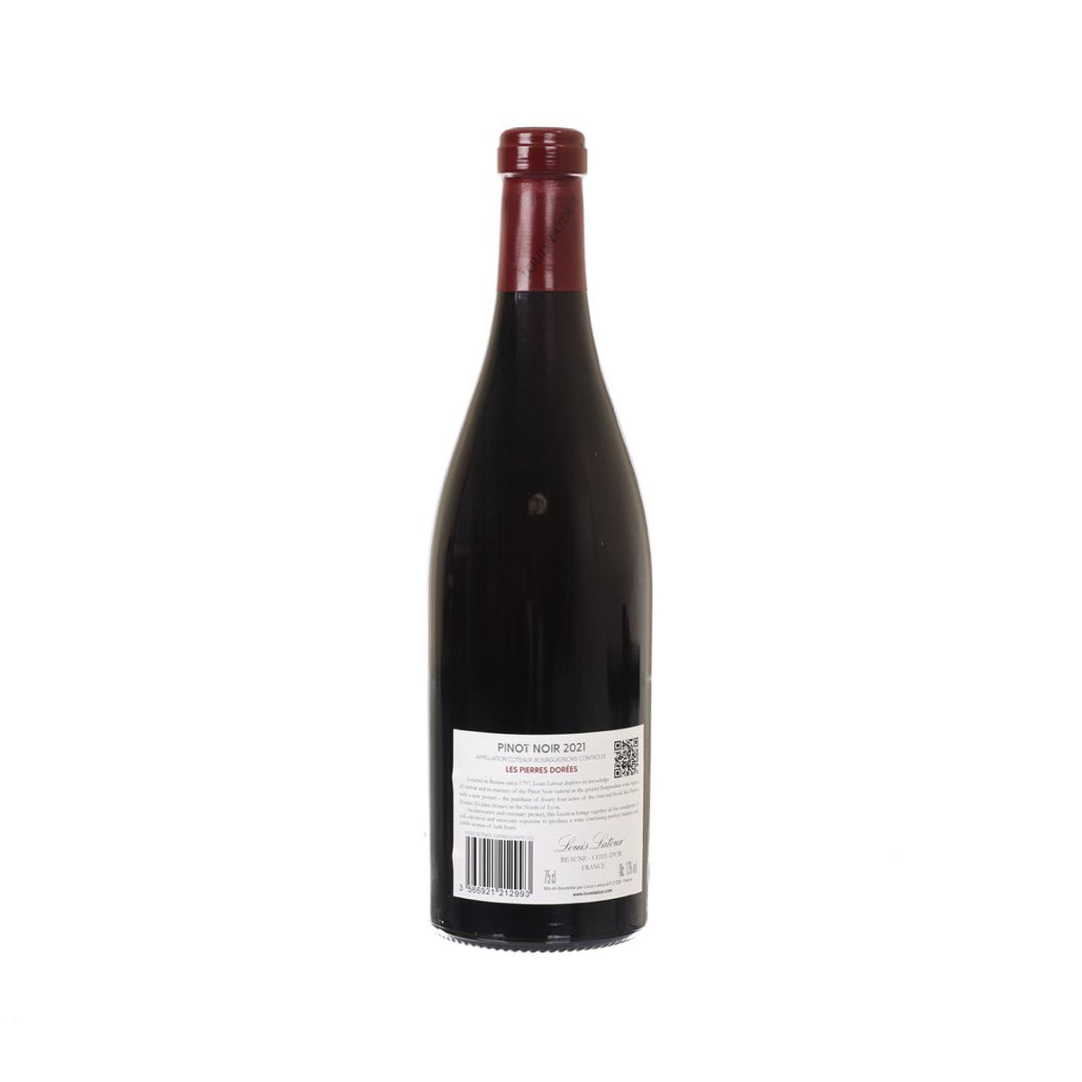 LOUIS LATOUR Pinot Noir wine bottle, back label, red cap, dark glass