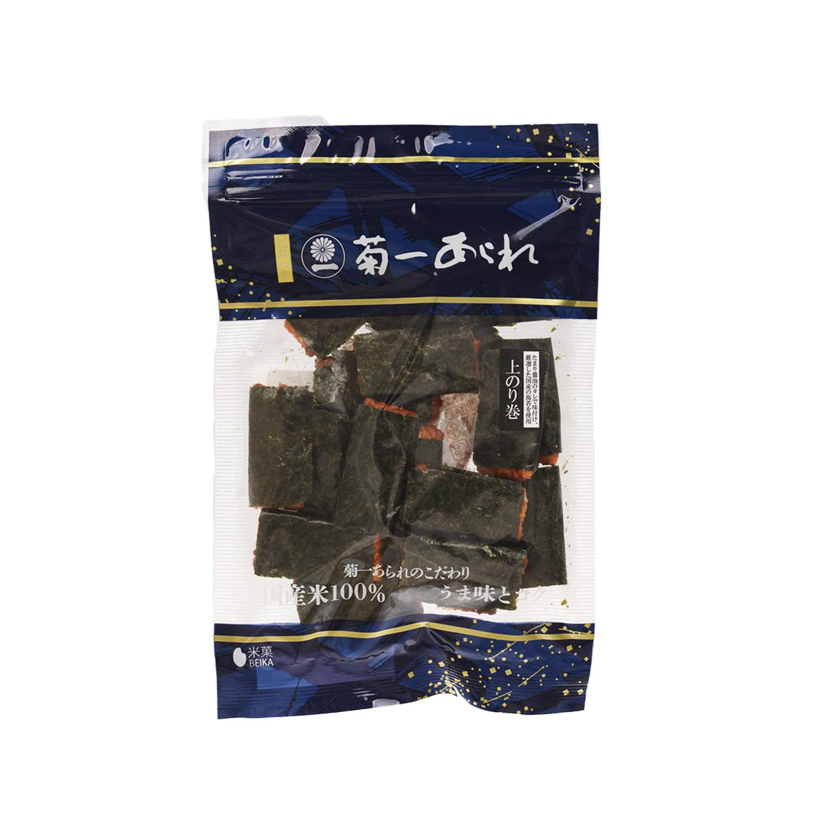 Seaweed roll rice cracker pouch with dark seaweed snacks
