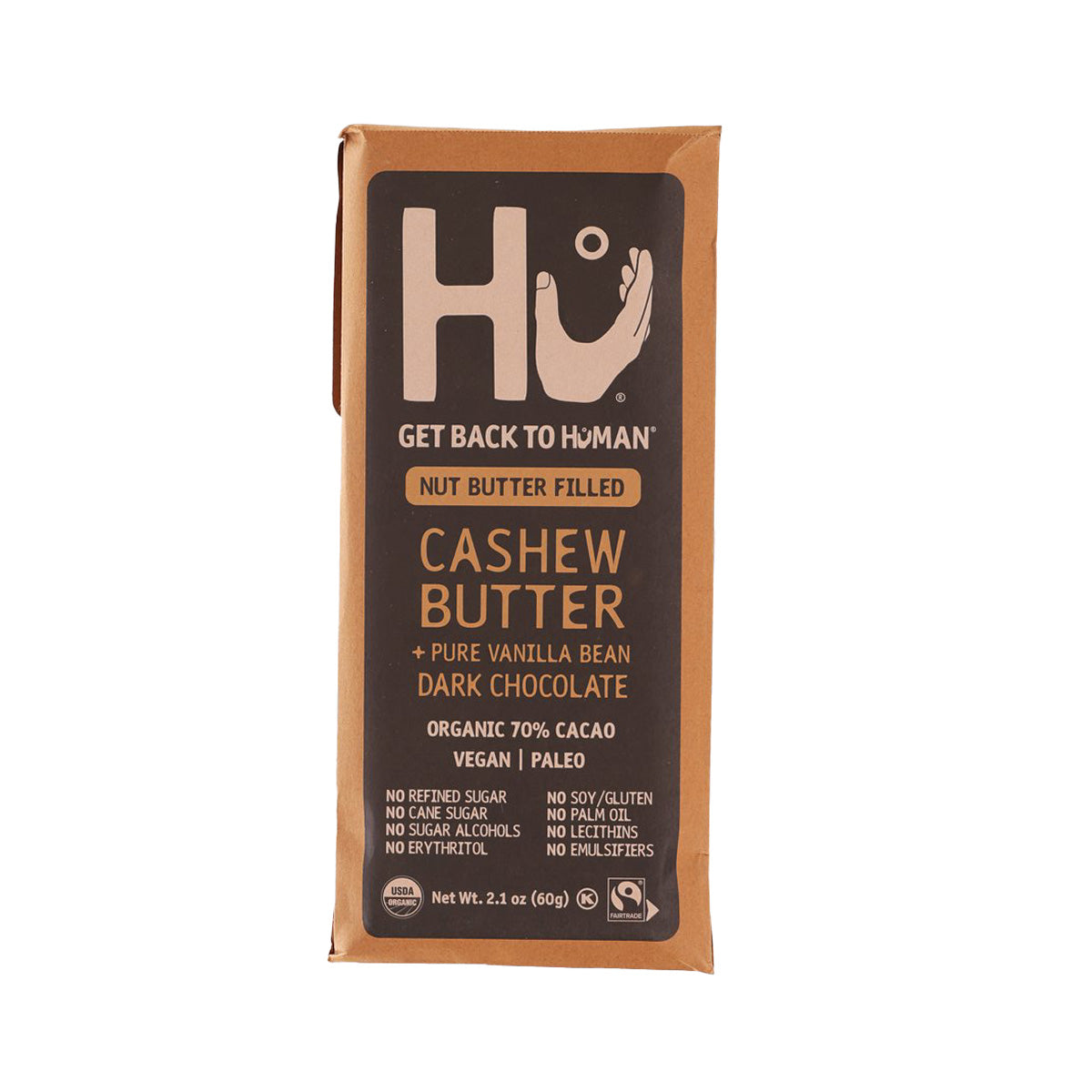 Organic dark chocolate bar with cashew butter and vanilla bean, 60 g package