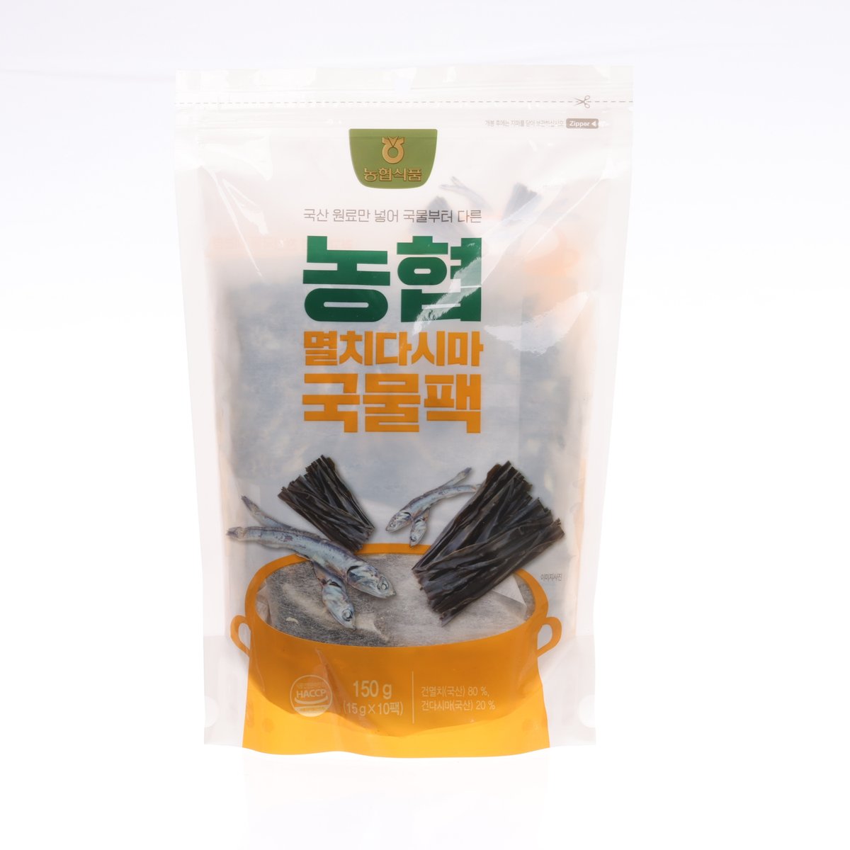 Anchovy and kelp soup pack, 150g, sealed paper pouch with orange label