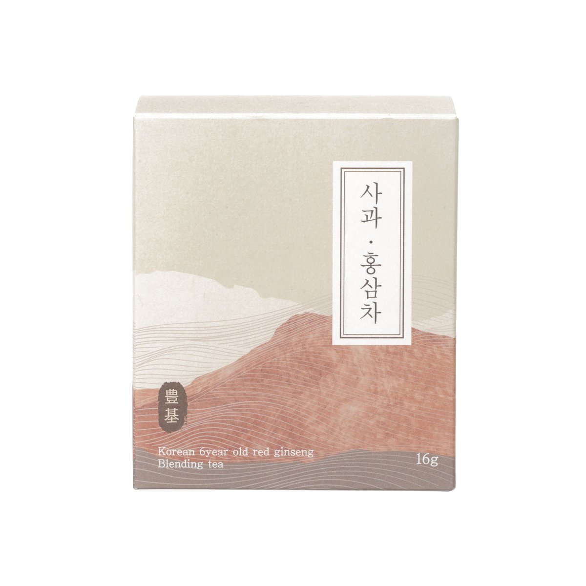 Apple & red ginseng tea box with beige mountain design and Korean label, 16 g