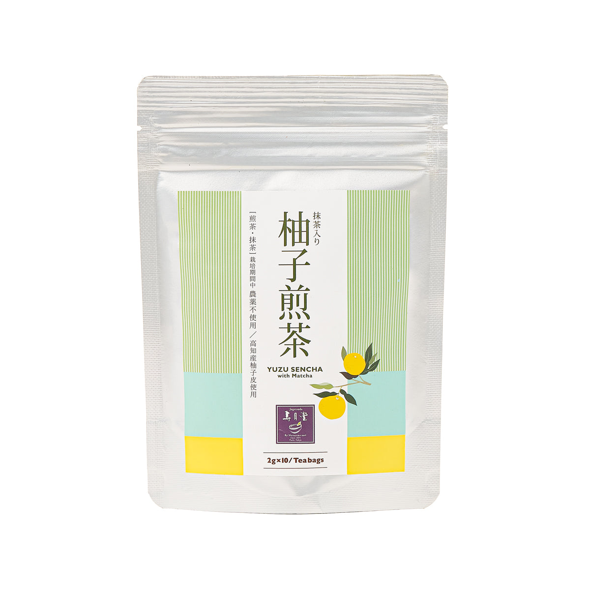 Yuzu sencha matcha tea bags pouch, 20g, white package with green accent