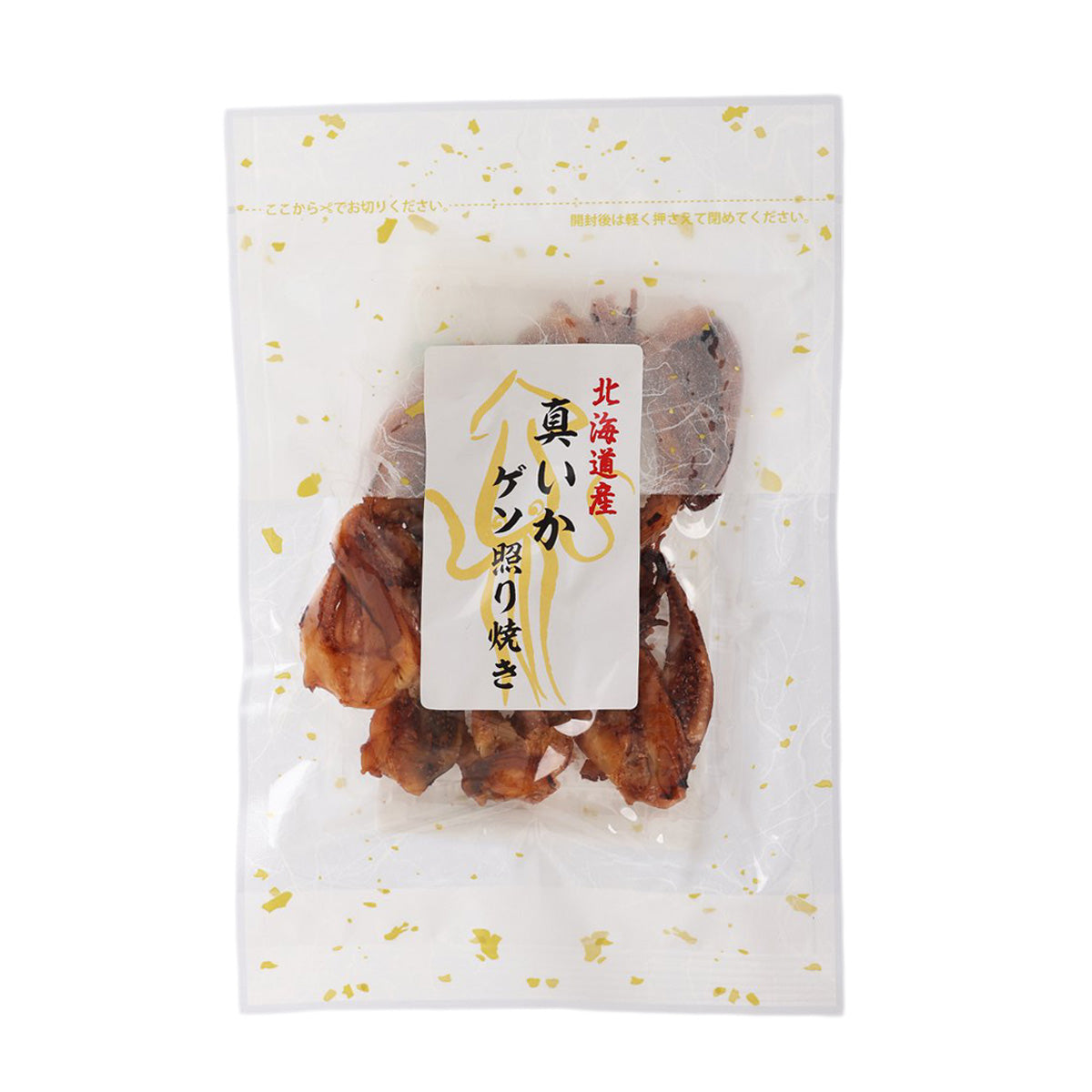 Grilled teriyaki squid tentacles in clear sealed pouch