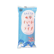 Salty watermelon and lychee flavored drink stick pouch, front blue package