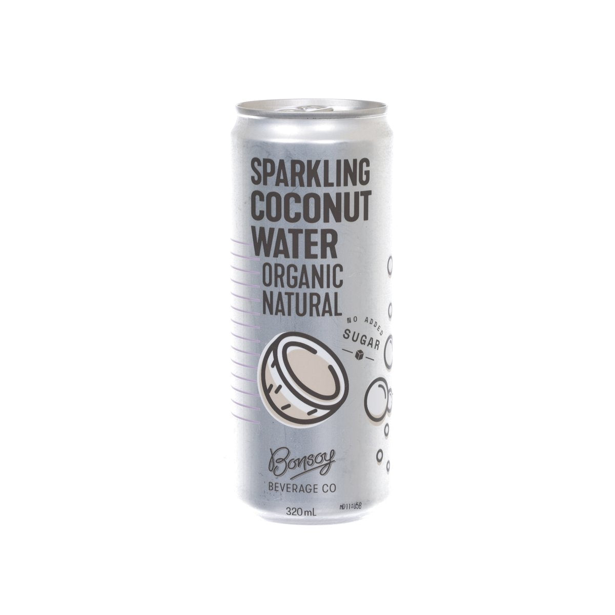 BONSOY organic sparkling coconut water can, 320 mL, silver can
