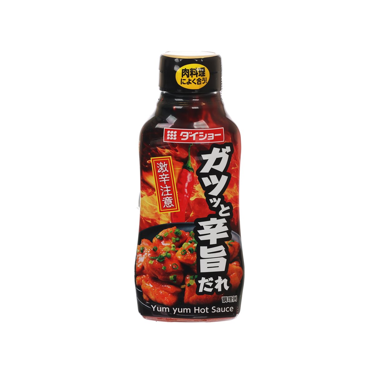 DAISHO Yum Yum hot sauce bottle, dark red chili sauce with front label