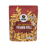 IRVINS Salted Egg Prawn Roll snack pouch, red bag with prawn stick graphics