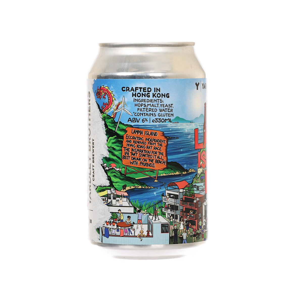 YARDLEY BROTHERS Lamma Island IPA beer can back label with brewing text and icons