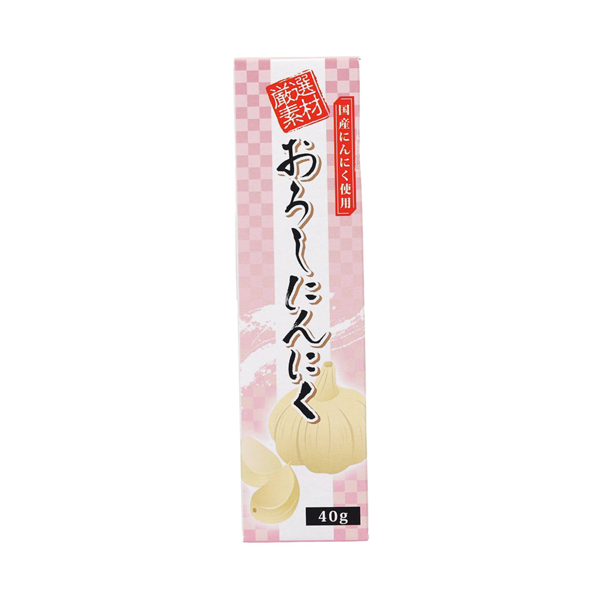 Garlic paste packet, pink check design with garlic illustration, 40 g