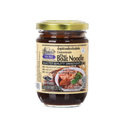 Thai boat noodle soup sauce jar with gold cap and Thai Boat Noodle front label