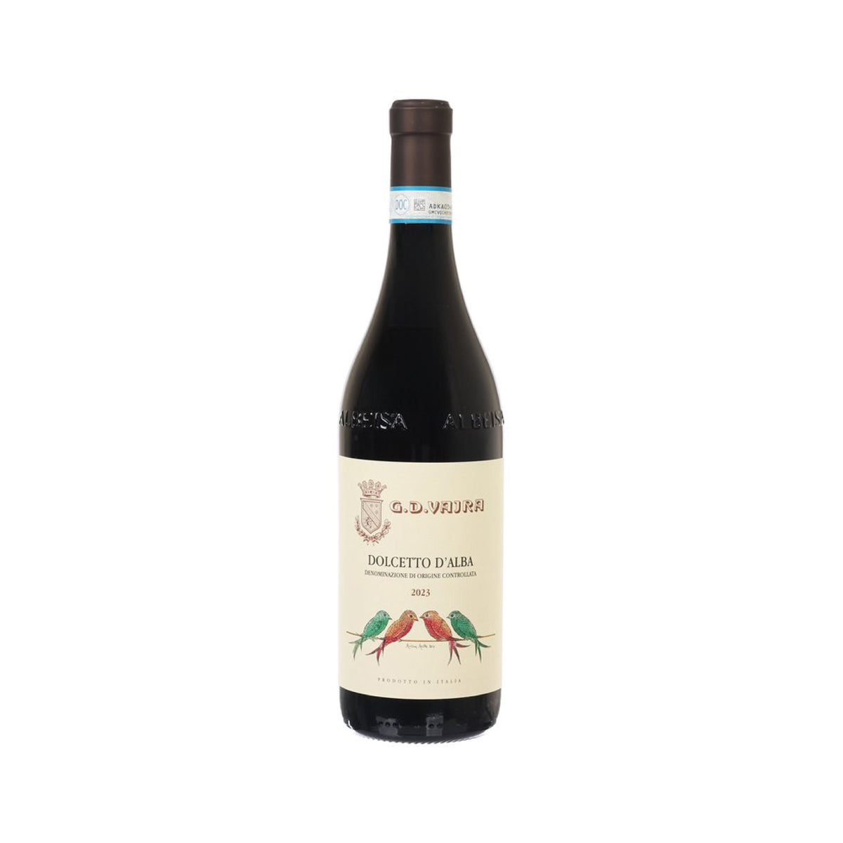 G D VAJRA Dolcetto d’Alba DOC red wine bottle, 750 mL, cream label