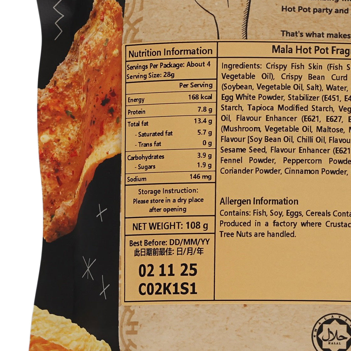 Sichuan Mala Hot Pot fragrant mix pouch close-up, showing ingredients and nutrition table
