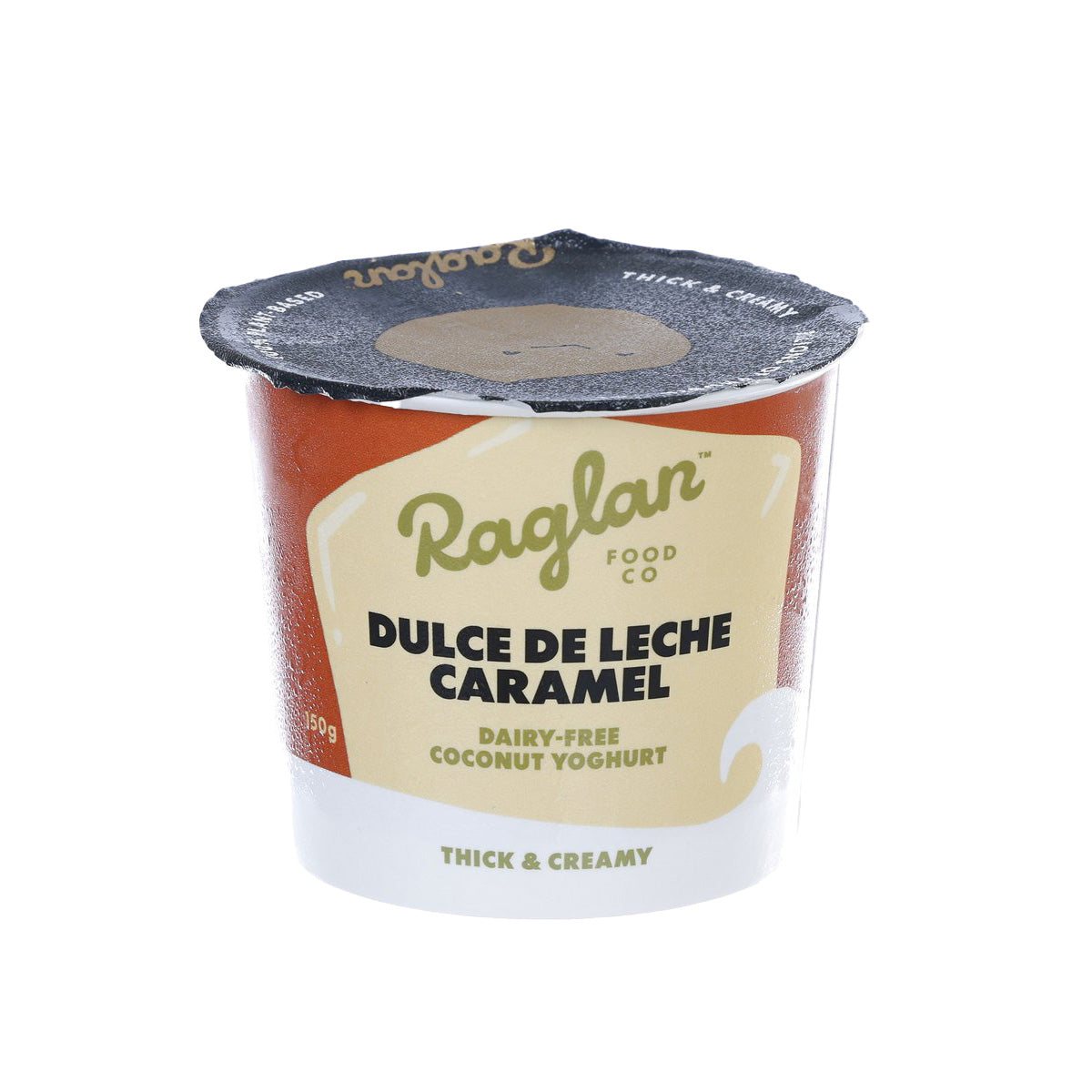 Dairy-free coconut yogurt cup, Dulce de Leche Caramel, 150g with black lid