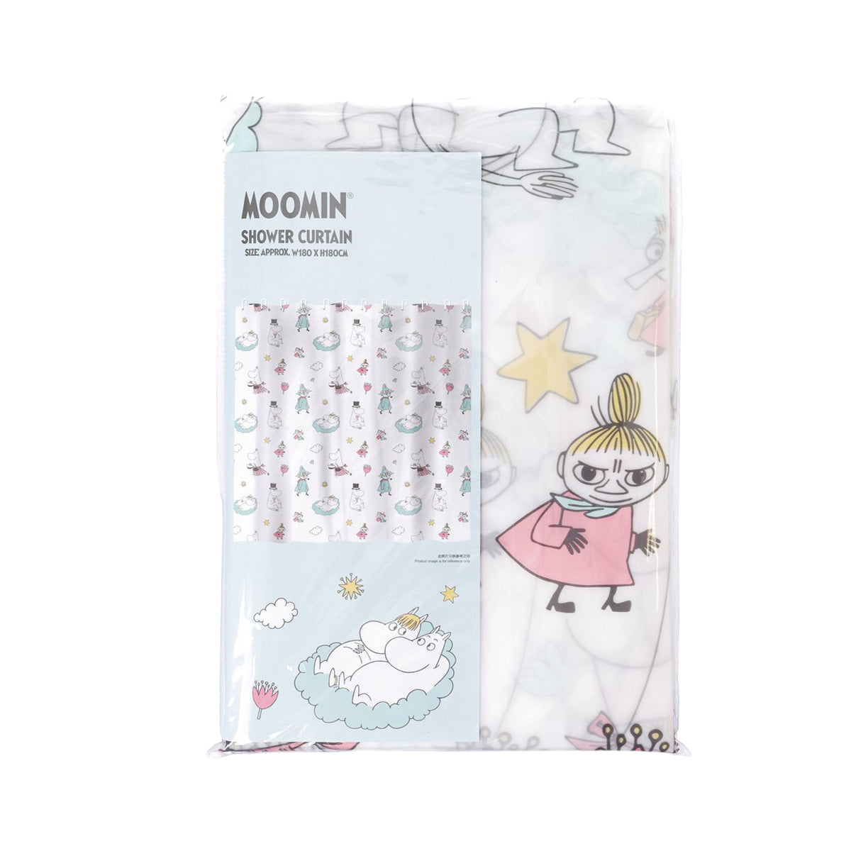 PEVA shower curtain with Moomin character print, clear with colorful design, 180x180cm
