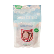 Light blue gummy chews pouch with cat logo and Strawberry–Blackcurrant–Orange flavor text