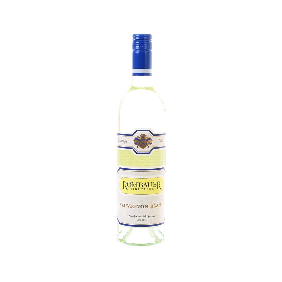 ROMBAUER Sonoma & Napa Sauvignon Blanc 2023 wine bottle, blue cap, front label