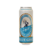 Blue Girl light pilsner lager beer can with blue and gold label