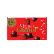 LOTTE Ghana chocolate box with red packaging and assorted dark chocolate pieces
