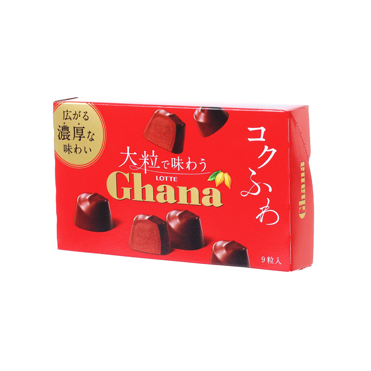 LOTTE Ghana chocolate box angled view with dark chocolate piece graphics