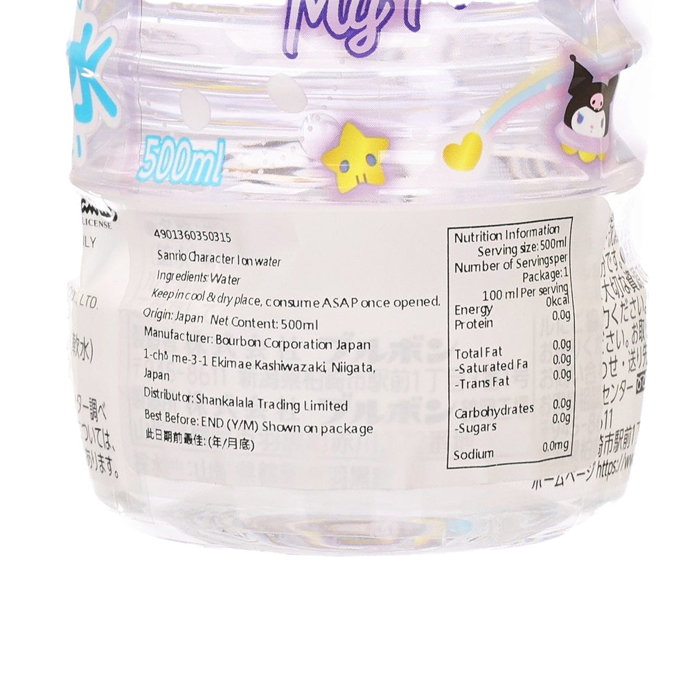 BOURBON ion water bottle label, 500 mL nutrition panel on back
