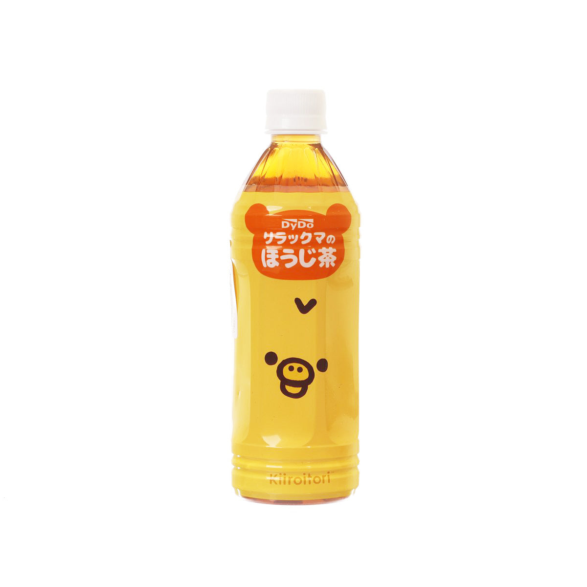 Roasted green tea bottle with Rilakkuma character graphics, amber drink