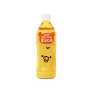 Roasted green tea bottle with Rilakkuma character graphics, amber drink