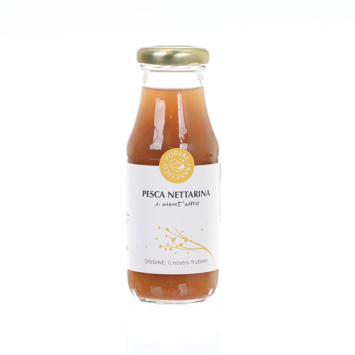 200 mL nectarine peach juice bottle with front label and gold cap