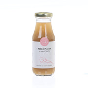 Bottled peach juice glass bottle with gold cap, front label, 200 mL