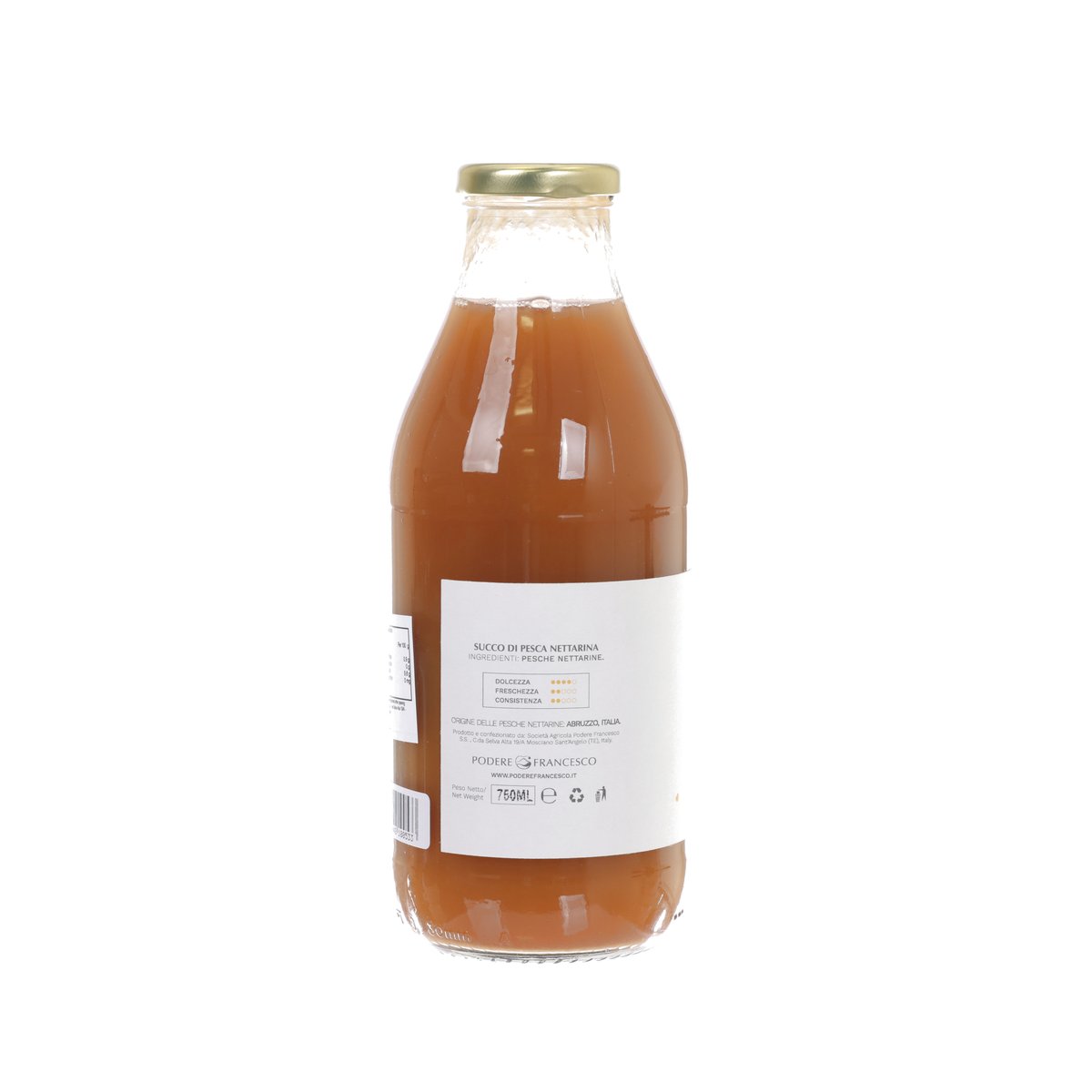 Nectarine peach juice 750 mL glass bottle with front label and gold cap