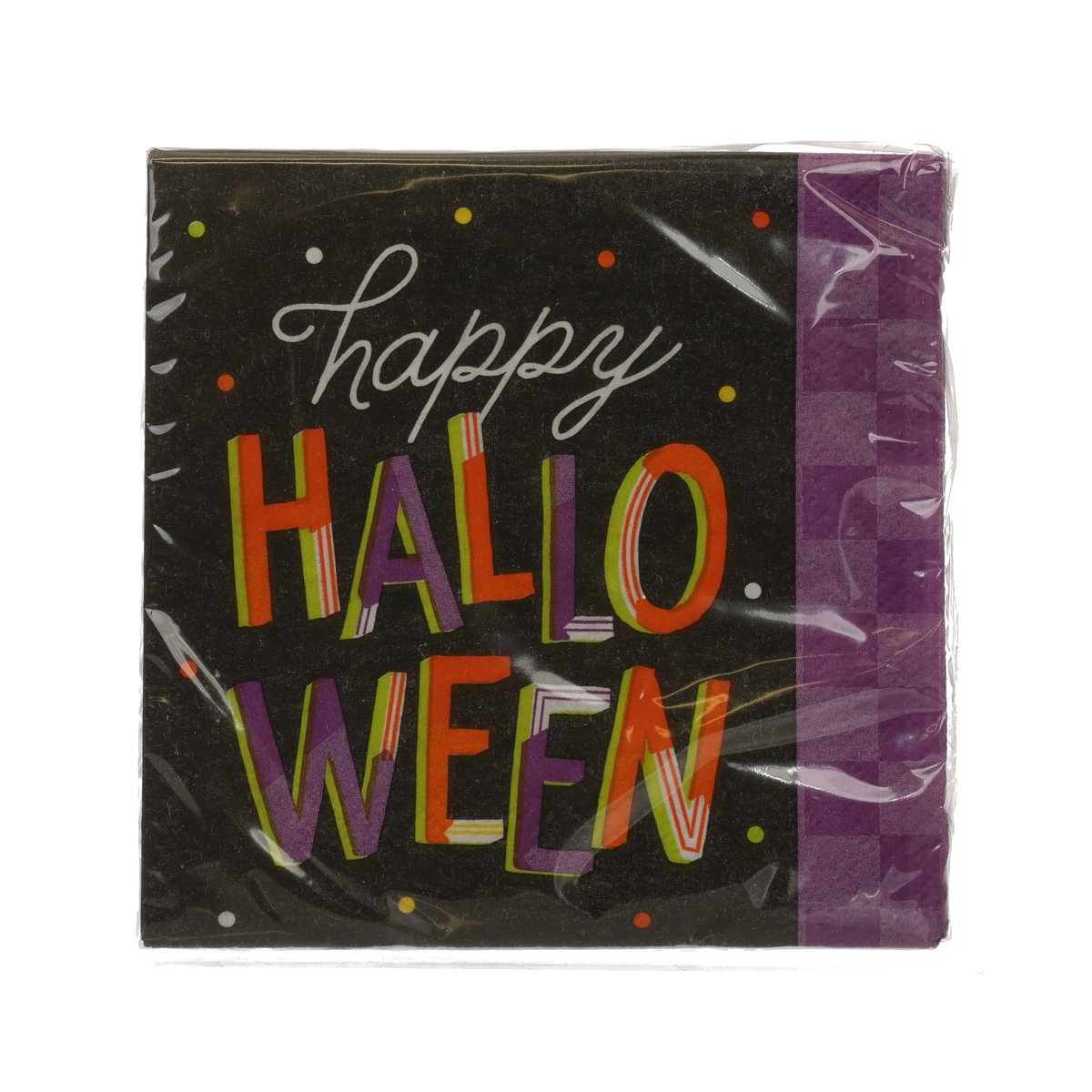 Halloween beverage napkins, 16-count; black and purple with “Happy Halloween” print