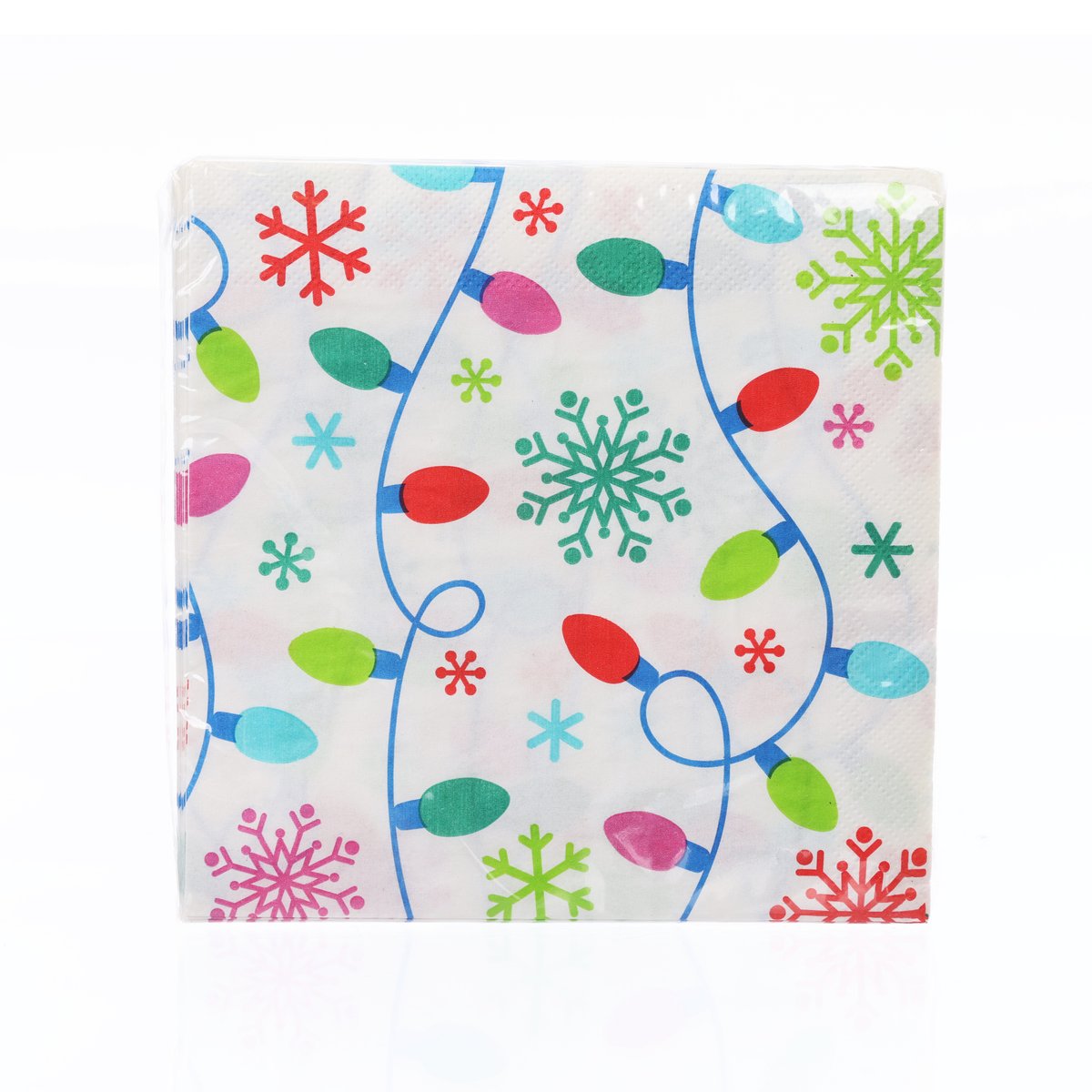 Holiday luncheon napkin, white with colorful snowflakes and ornaments, 16-pack
