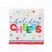 Holiday beverage napkin, white with colorful “Holiday Cheers” text and snowflake icons (16 pcs)