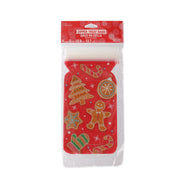 Christmas cello zip treat bag with red gingerbread cookie pattern, clear front