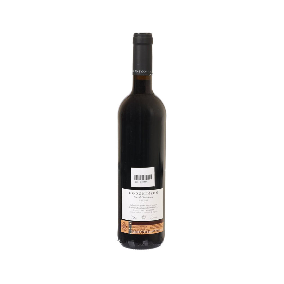 HODGKINSON wine bottle with Priorat back label, 2019 vintage, rear view