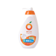 Gentle antibacterial dishwashing liquid bottle, white with orange pump and orange front label