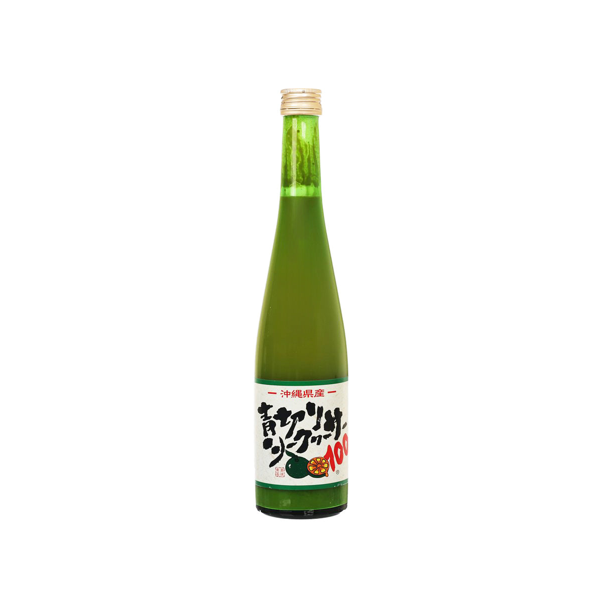 Green Okinawa shekwasha juice bottle, 500 mL, with front label
