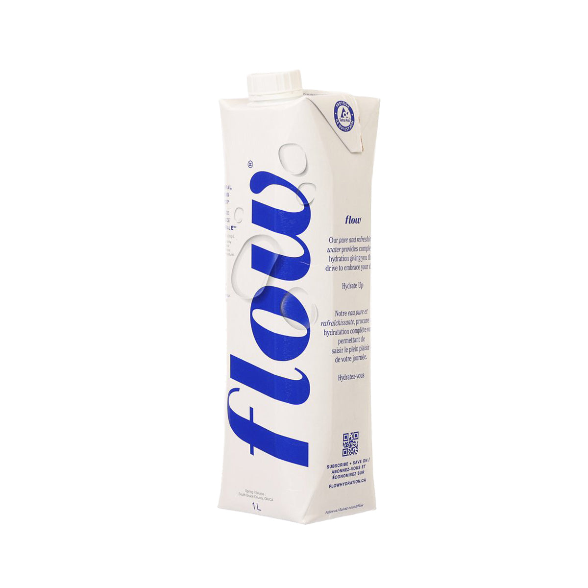 1L alkaline spring water carton angled view with back label text