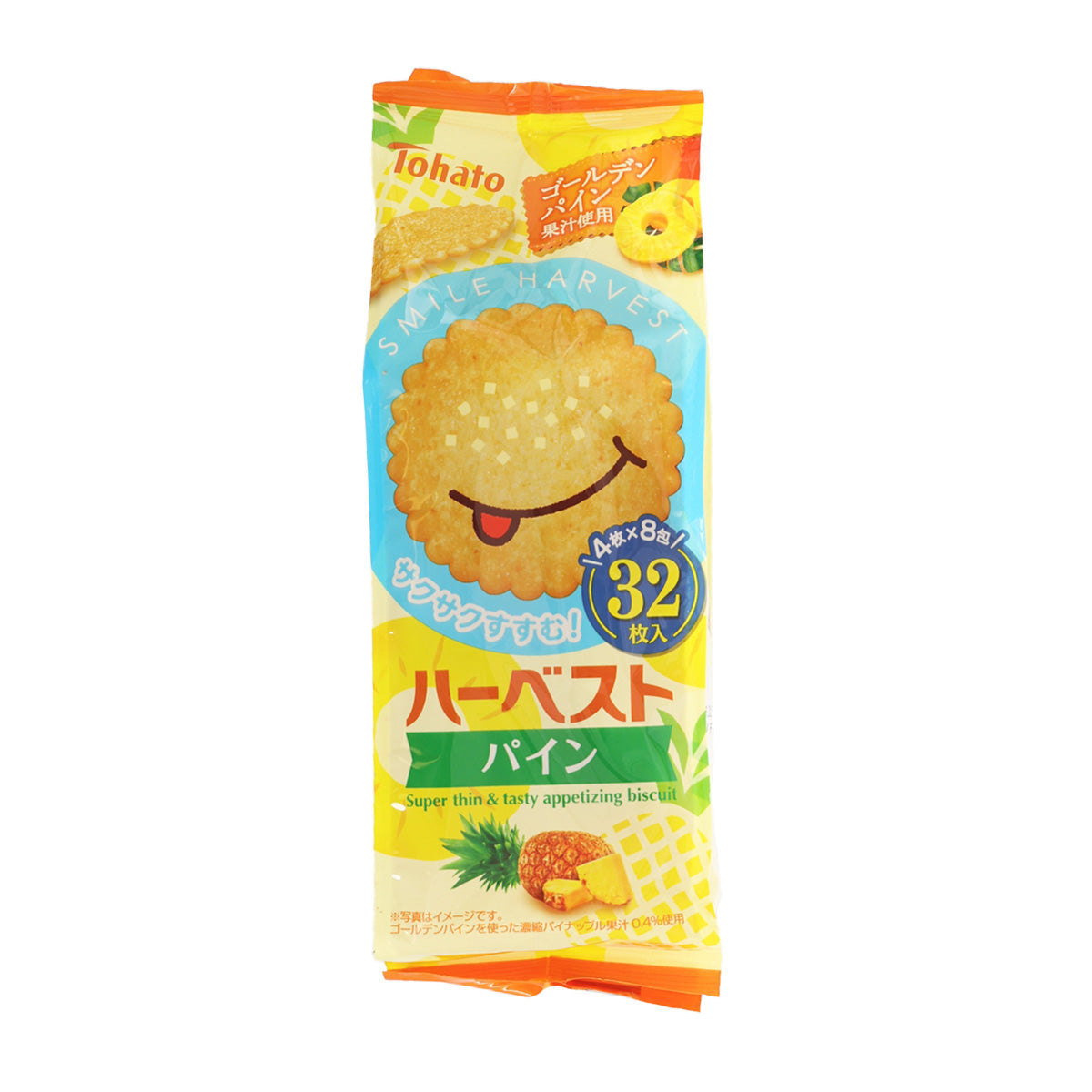 Tohato pineapple flavor biscuit pack, 32 pieces, with cartoon harvest biscuit design