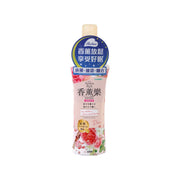 Rose-scented fabric softener bottle with pink floral label and light cap