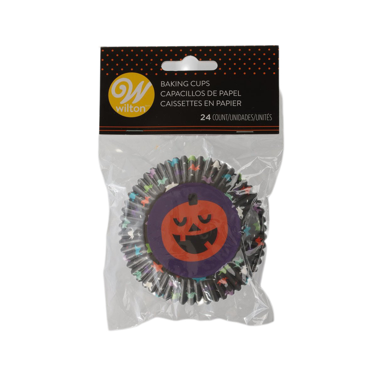 Halloween pumpkin baking paper cups with jack-o-lantern face, 24-count