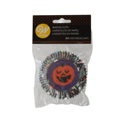 Halloween pumpkin baking paper cups with jack-o-lantern face, 24-count