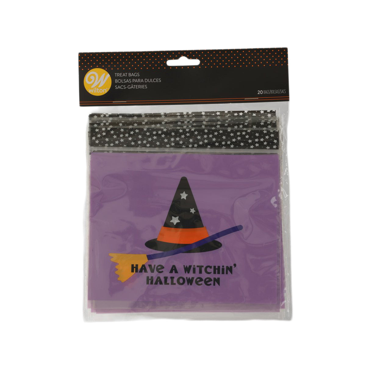 Halloween treat bag with purple witch hat graphic and "Have a Witchin' Halloween" text