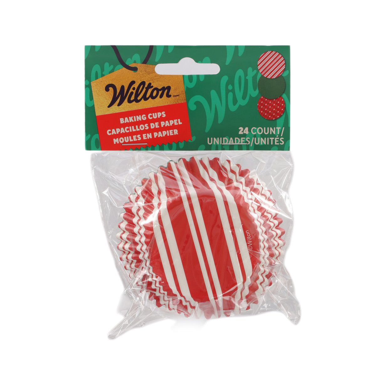 WILTON Christmas baking cups, red and white striped paper liners, 24-count