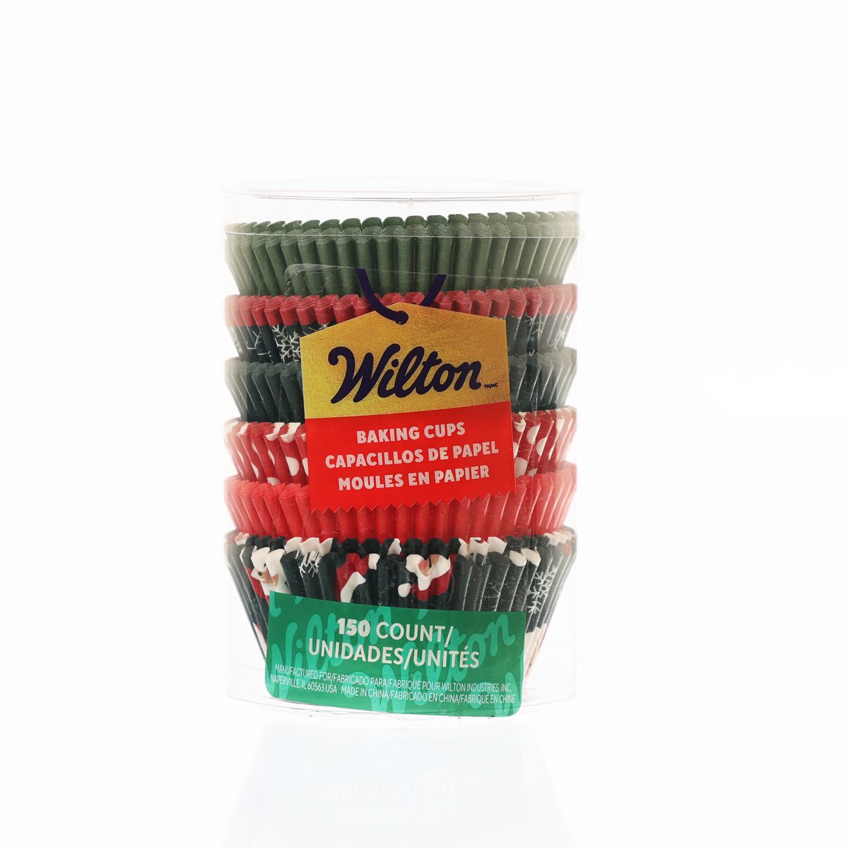 WILTON traditional Christmas baking cup liners, red green and dark striped paper cups, 150-count