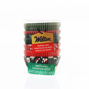 WILTON traditional Christmas baking cup liners, red green and dark striped paper cups, 150-count