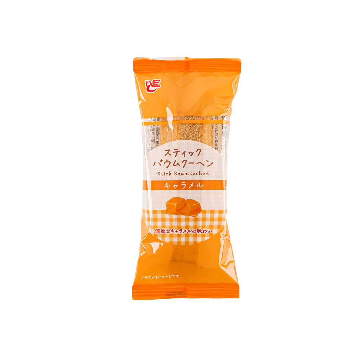 Caramel Baumkuchen stick pastry in orange sealed package