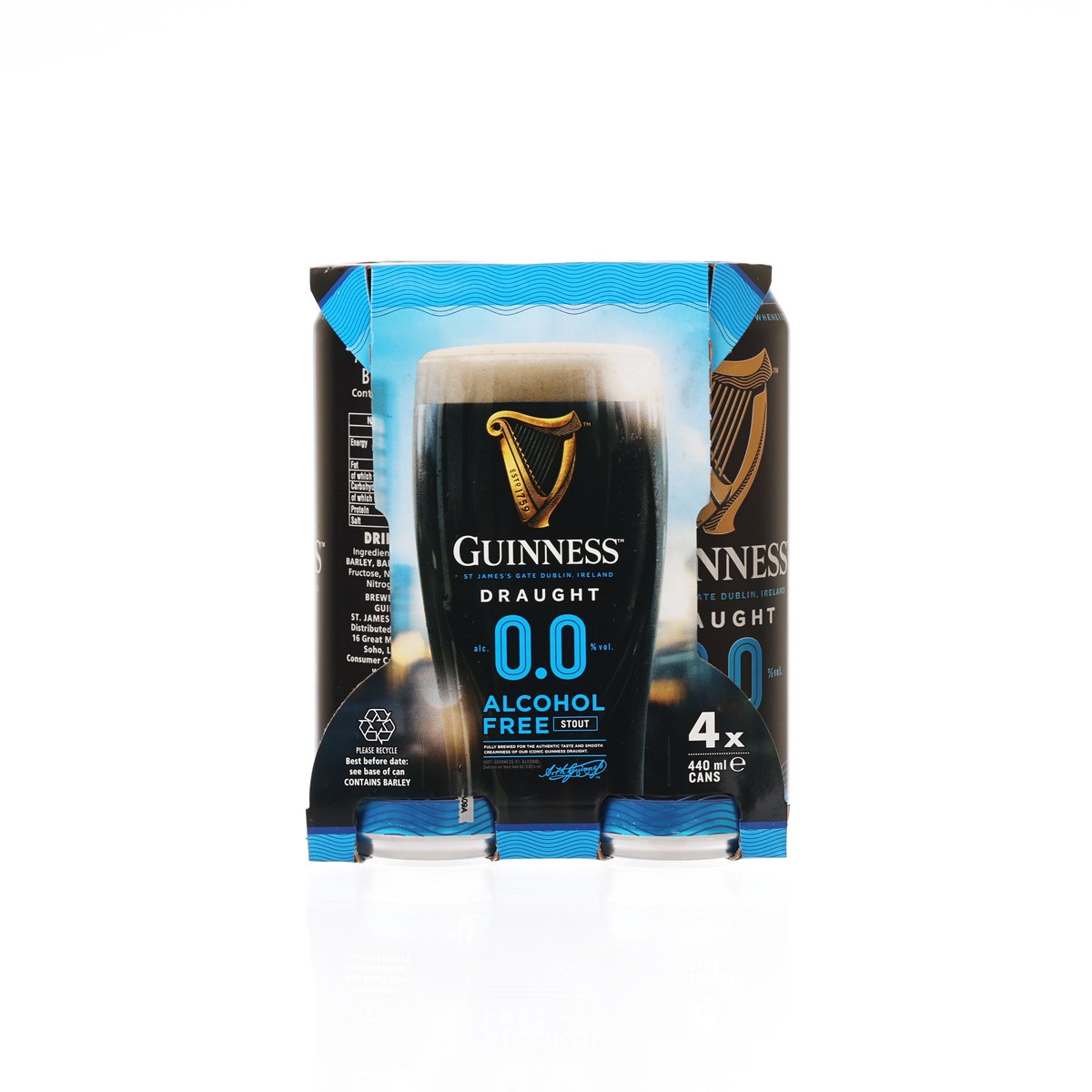 GUINNESS 0.0 draught alcohol-free stout, 4 x 440 mL cans in box