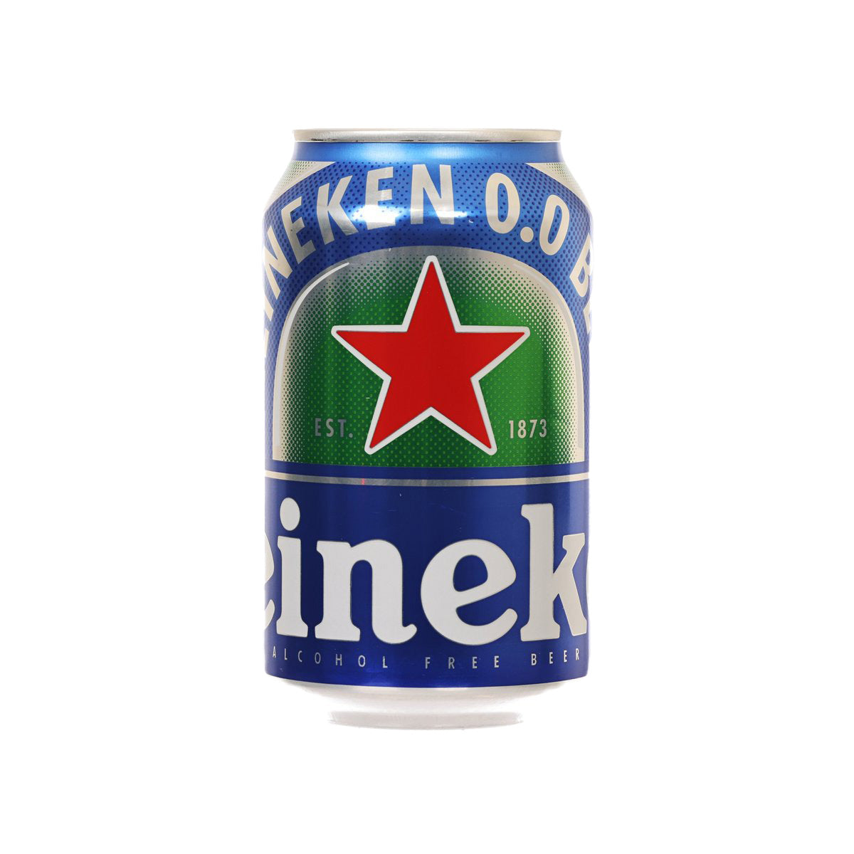 Heineken 0.0 alcohol-free beer can with red star logo and “Alcohol Free Beer” text